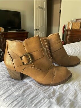 Cathy Jean Cognac Buckle Ankle Booties